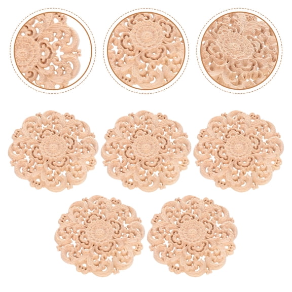 NICEXMAS 5Pcs Carved Onlay Applique Wood Carving Decal Khaki Elegant Wall Decoration