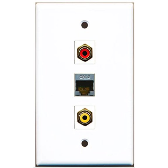 RiteAV - 1 Port RCA Red and 1 Port RCA Yellow and 1 Port Shielded Cat6 Ethernet Wall Plate