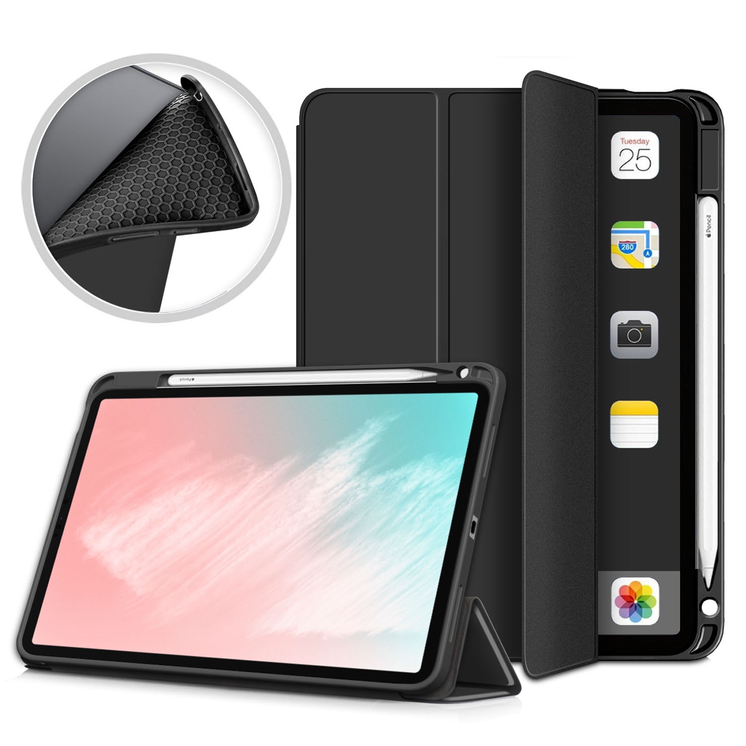 For iPad Air 4 10.9inch 2020 Smart Case Soft Leather Cover with Pencil Holder 