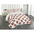 thumbnail image 3 of Ambesonne Fruits Quilted Bedspread Set 3 Pcs, Cartoon Apple Fruit Pattern, King Size, Dark Coral White Green, 3 of 5
