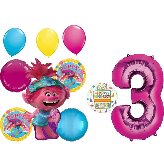 Trolls Party Supplies 3rd Birthday 10 piece Balloon Bouquet Decorations kit