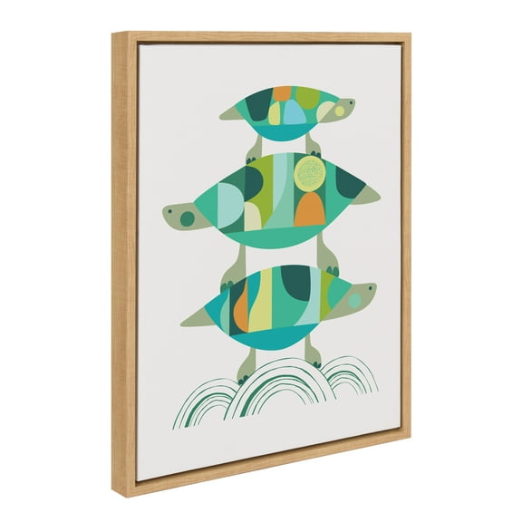 Kate and Laurel Sylvie Turtle Family Framed Canvas Wall Art by Rachel Lee of My Dream Wall, 18x24 Natural, Bright Colorful Animal Turtle Art for Wall