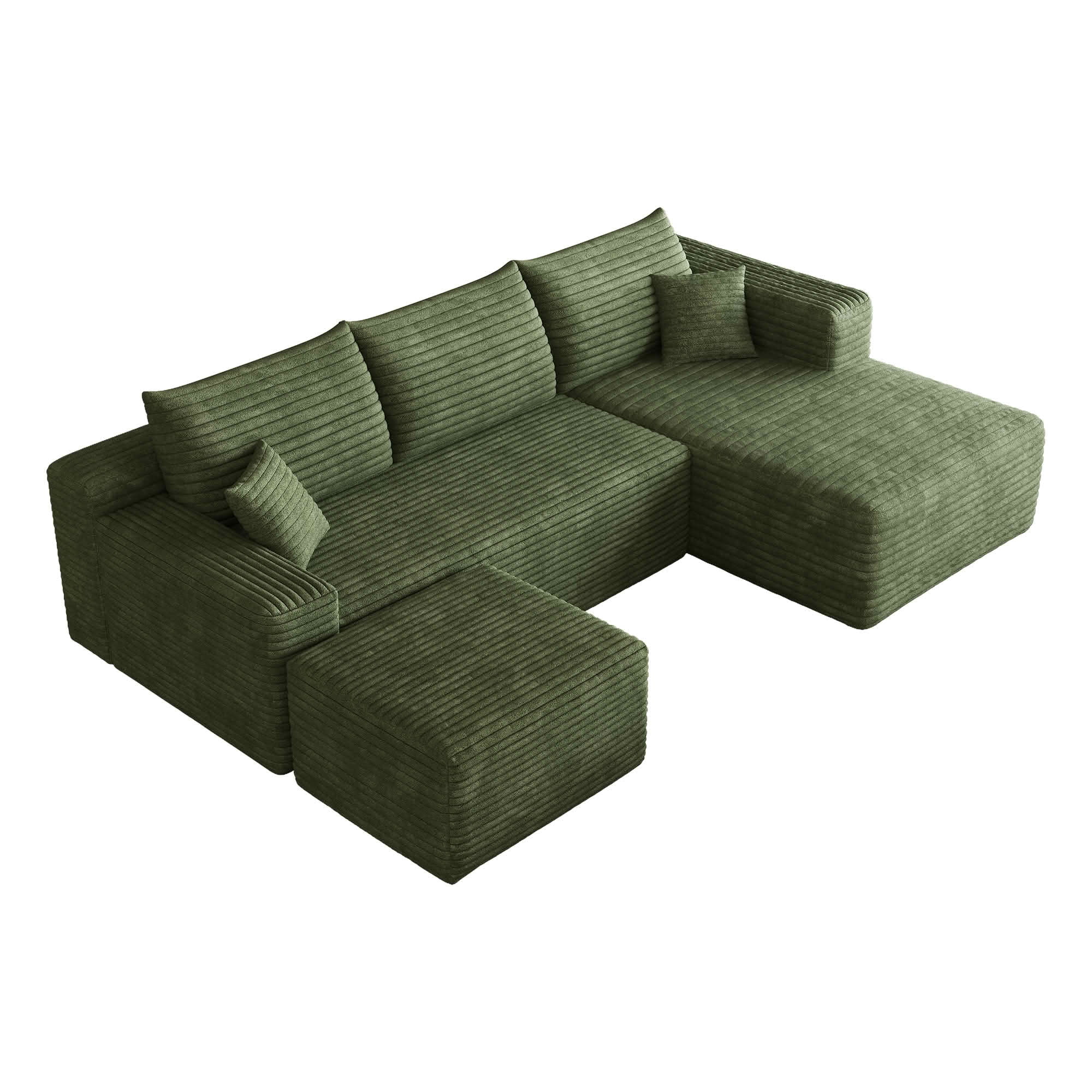 MAYEERTY 95 Inch U‑Shaped Cloud Sectional Sofa with 1 Ottoman, Modern Deep‑Seat Corner Couch, Plush Corduroy Reversible Sofa, No‑Assembly for Living Room Bedroom Apartment