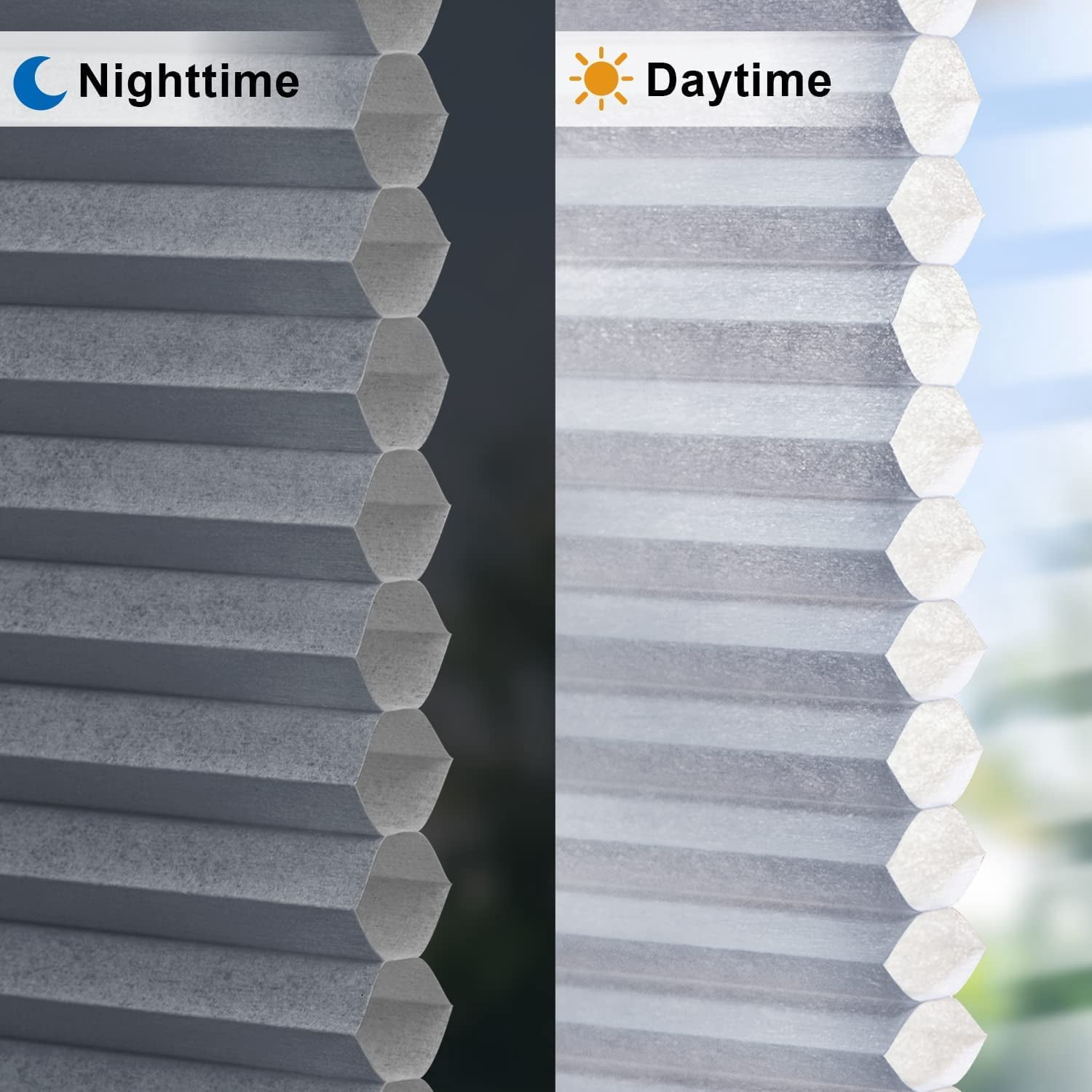 LazBlinds Cordless Cellular Shades, No Tools No Drill Light Filtering Honeycomb Shades Pleated Blinds for Windows, 35 1/2'' W x 64'' H, Dark Grey