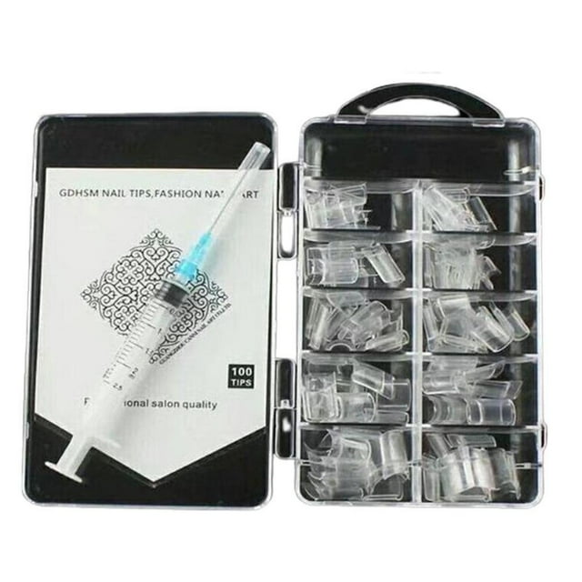 OUSITAID 100Pcs / box Aquarium Nail Tips Clear Liquid Water Syringe with Injector False Tips