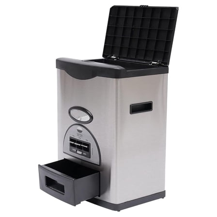 Auto Rice Dispenser 22 Lbs, Stainless Steel Rice Container with Measuring Scale, Pantry Organizer for Kitchen, Grey