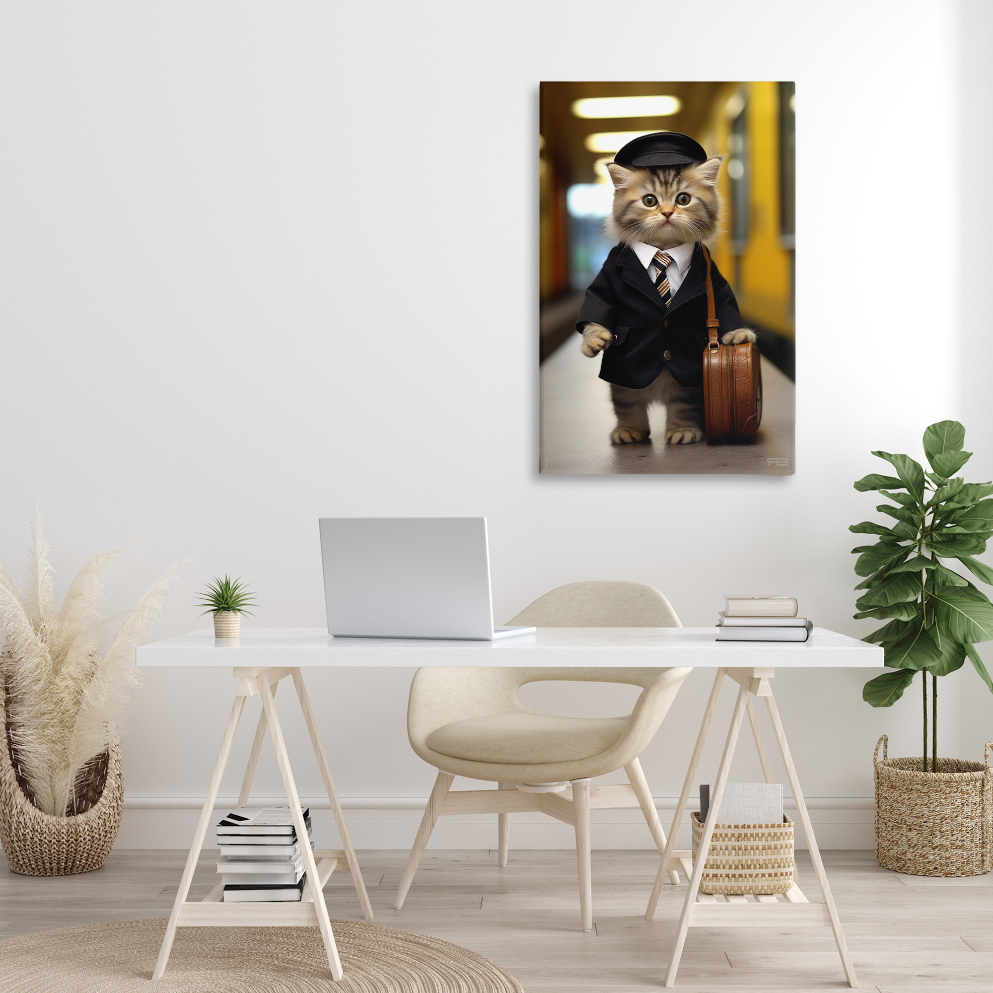 Stupell Industries Traveler Kitten & Briefcase Novelty Painting Gallery Wrapped Canvas Art Print Wall Art, 24 x 36