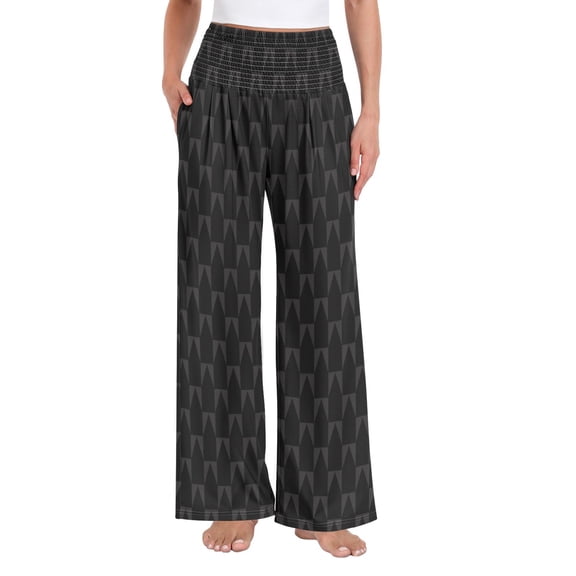 Women's Casual Pants & Capris, Soft Stretch Smocked with Pockets, Cotton-like Modal for Home/Yoga Exercises, Black White Chevron,S