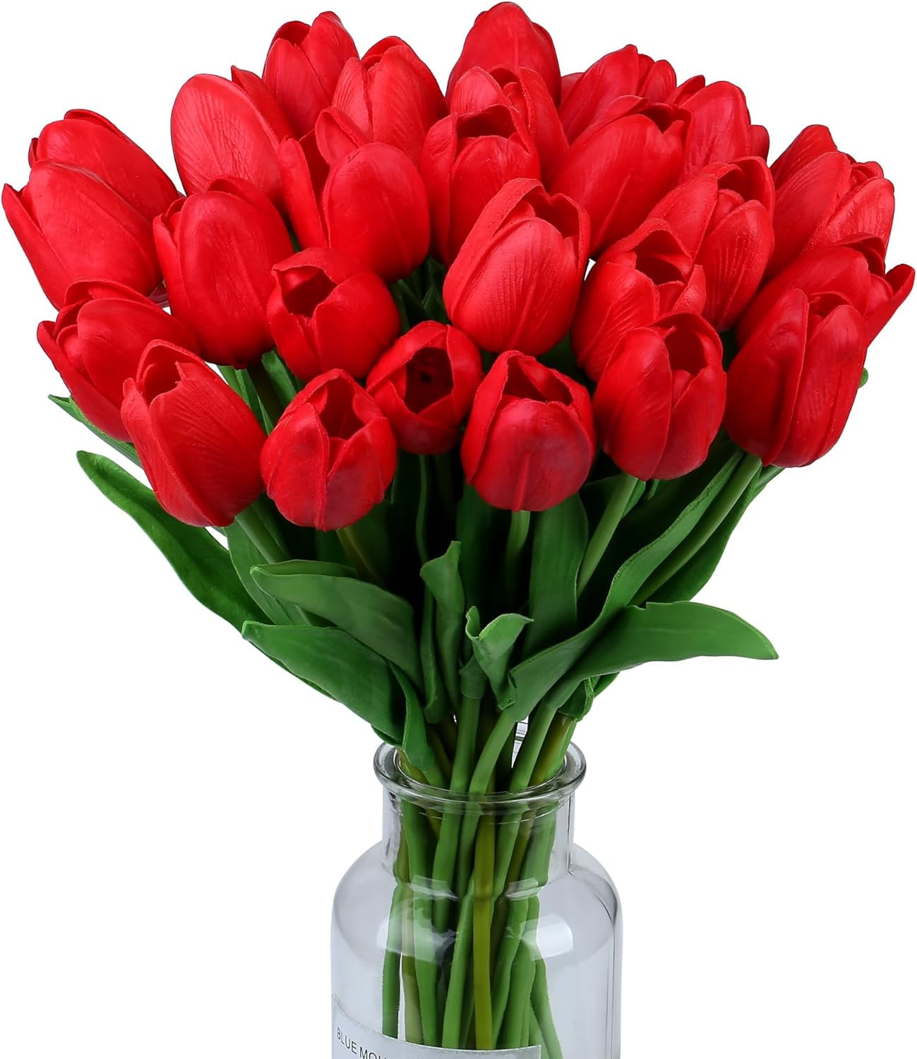Red Fake Tulips Artificial Flowers Real Touch Red " Silk Flower for Home Kitchen Decor Mother's Day Spring Easter Wedding Bouquet Decorations Office Floral Arrangements