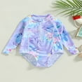 thumbnail image 2 of QJUHUNG Kid Baby Girls One Piece Swimsuit Long Sleeve Zipper Swimwear Ruffle Rashguard Bathing Suits Beachwear, 2 of 9