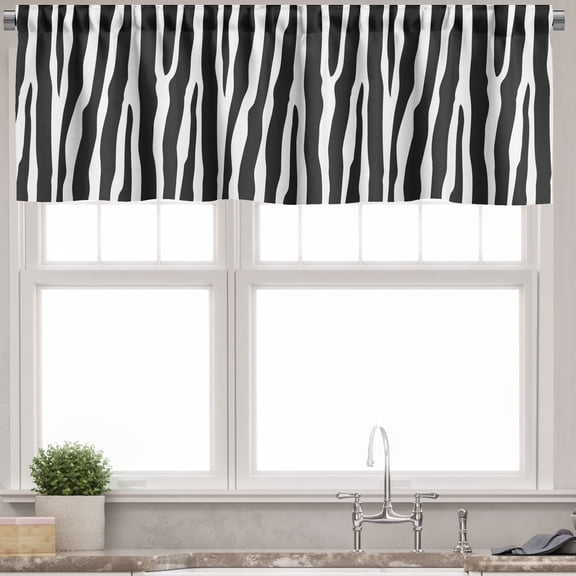 Ambesonne Zebra Print Valance Pack of 2, Simplistic Exotic Skin, 54"X18", Charcoal Grey and White