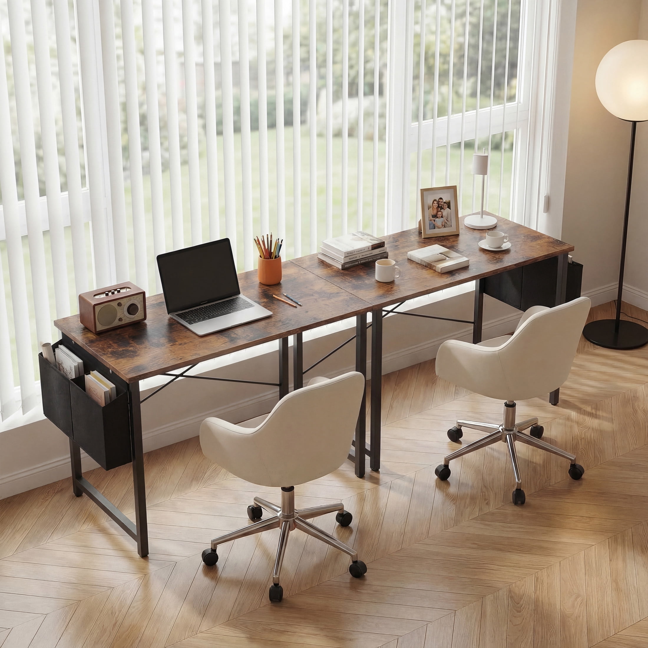 edx 44" Home Office Desk for Small Spaces, Computer Desk with Storage Bag & Hook, Modern Simple Style Study Writing Table for Bedroom, Rustic Brown