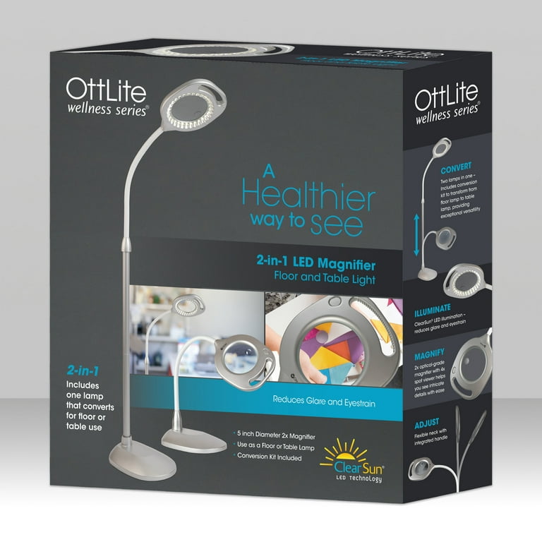 OttLite 56.75 in. LED 2-in-1 Magnifier Gray Floor and Table Lamp
