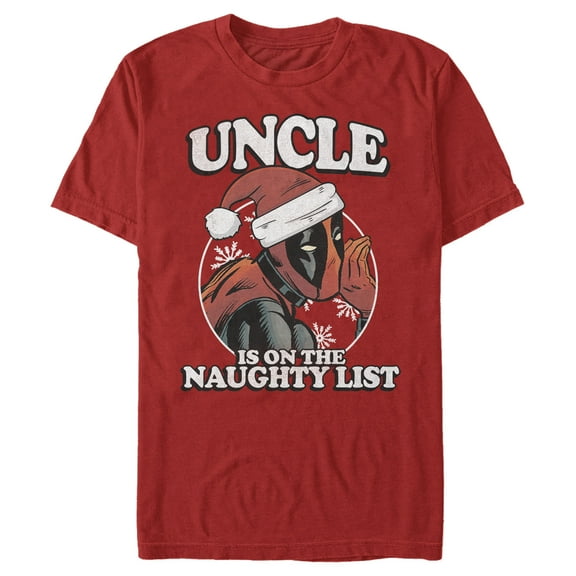 Men's Marvel Christmas Deadpool Uncle on Naughty List Graphic Tee Red 3X Large