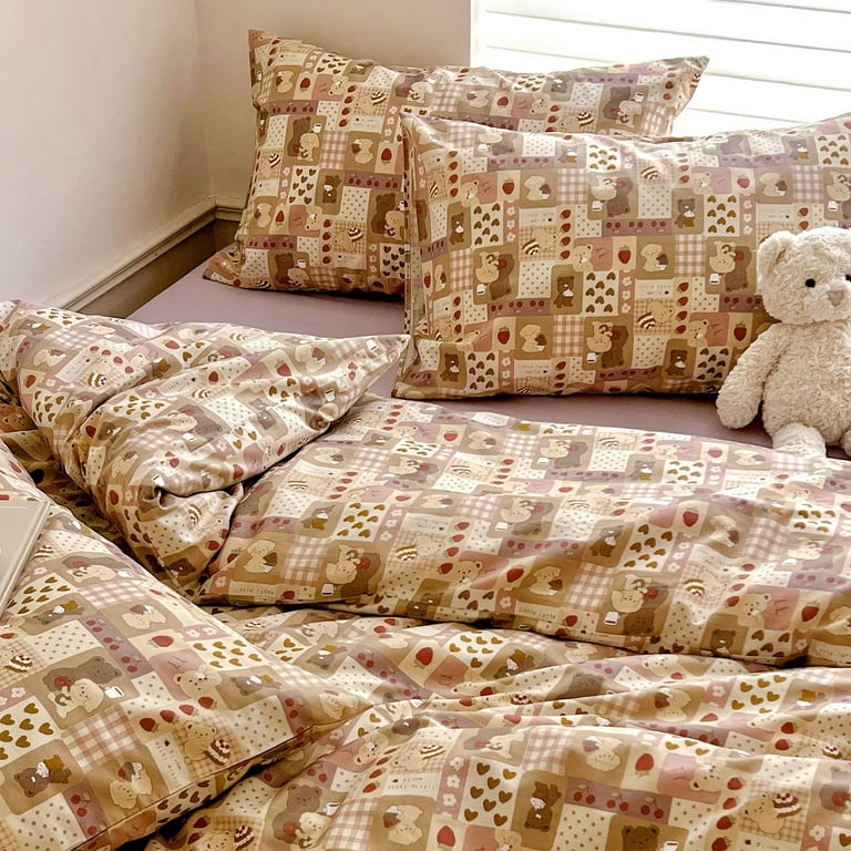 AOJIM Washed Cotton Queen Duvet Cover Sets Brown Duvet Cover