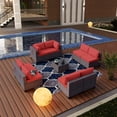 thumbnail image 5 of Gotland Outdoor Patio Furniture Set 9 Piece Sectional Rattan Sofa Set Rattan Wicker Patio Conversation Set with 8 Seat Cushions and 1 Tempered Glass Table,Red, 5 of 5