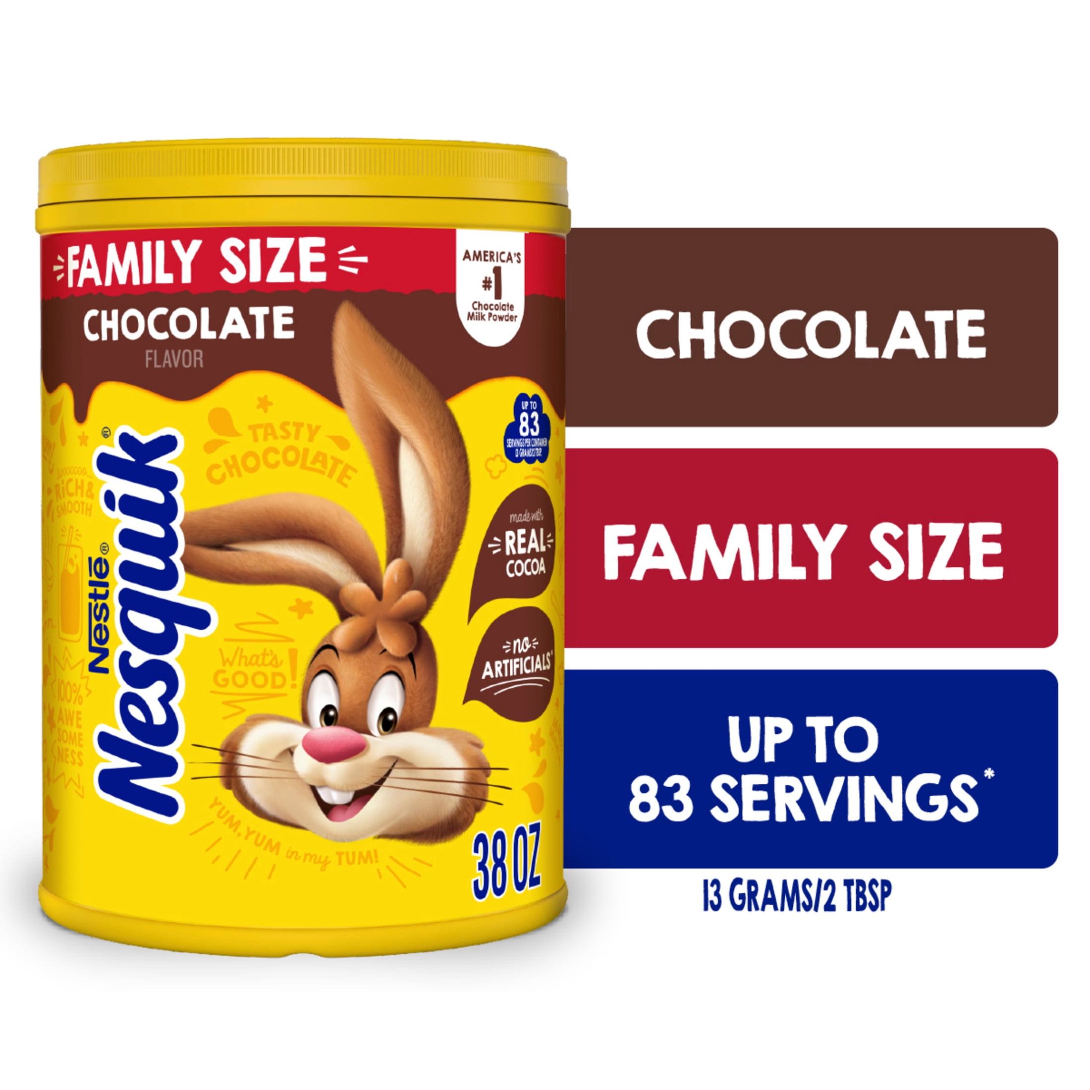 (4 pack) Nestle Nesquik Chocolate Flavor Powder Stir In Drink Mix Canister, 38 oz Canister, 83 Servings