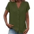 thumbnail image 2 of Womens Blouses Ndbuld Women's Fashionable V-neck Button-down Short-sleeved Shirt Top Army Green XXL, 2 of 6