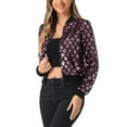 thumbnail image 4 of INSPIRE CHIC Women's  Sequin Stand Collar Long Sleeve Zipper Cropped Bomber Jacket L Pink, 4 of 5