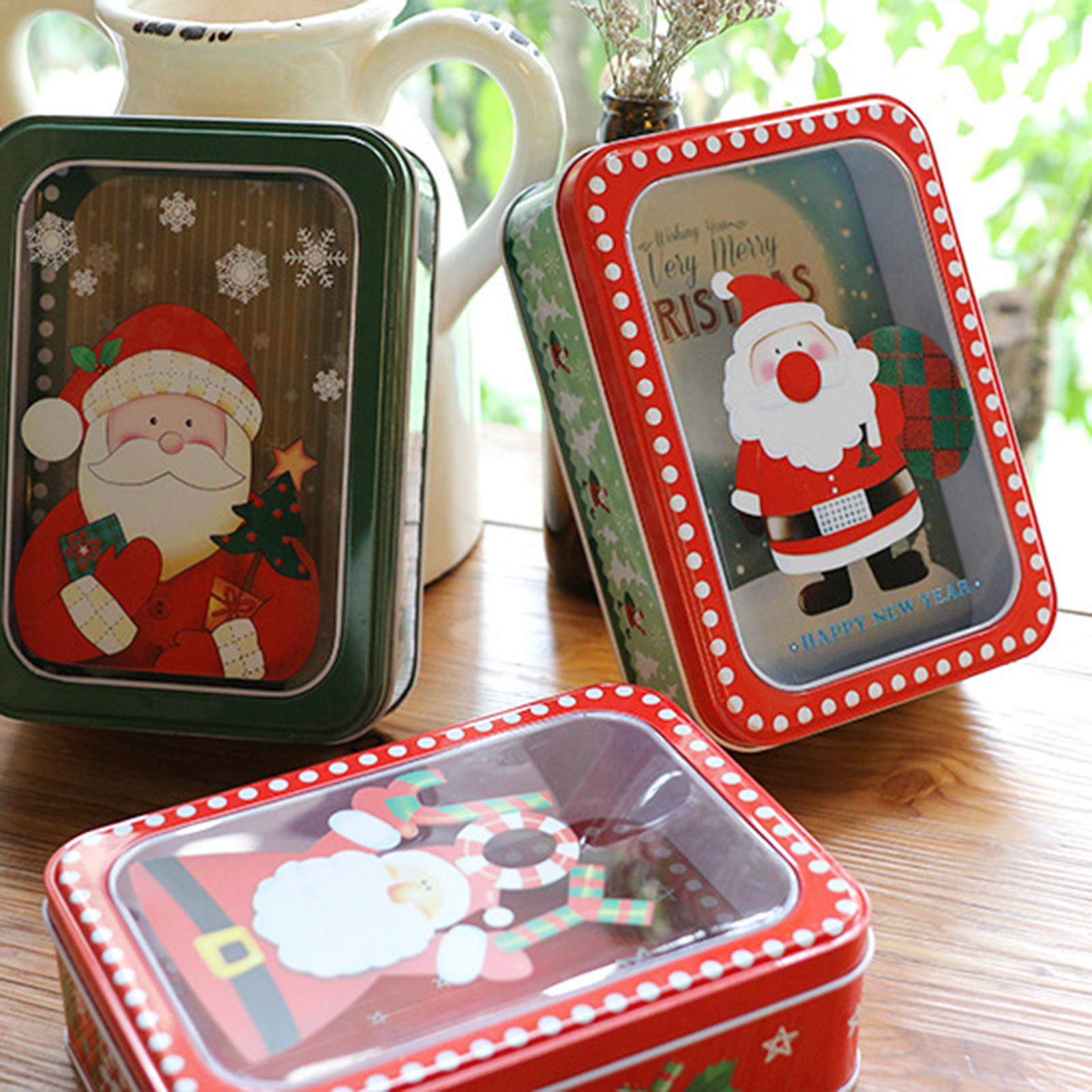 Cheer US Christmas Present Tin Box Xmas Card Tin Box Metal Cookie Tin ...