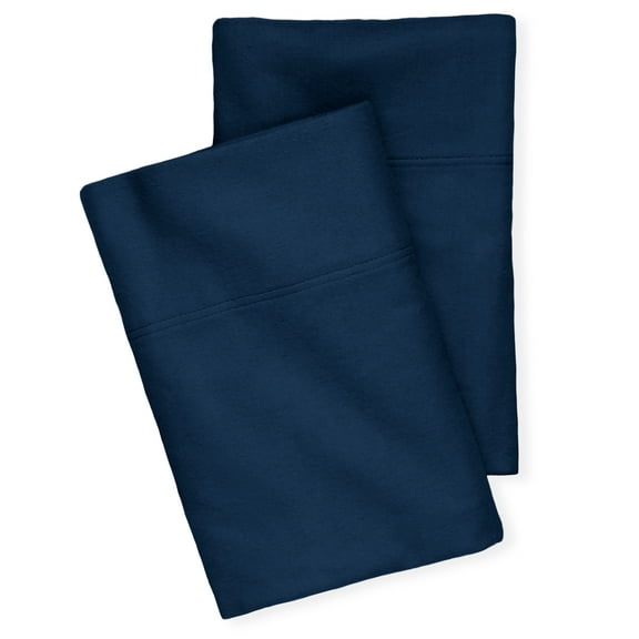 Bare Home Flannel Pillowcase Set, 100% Cotton, Heavyweight, Standard, Set of 2, Dark Blue
