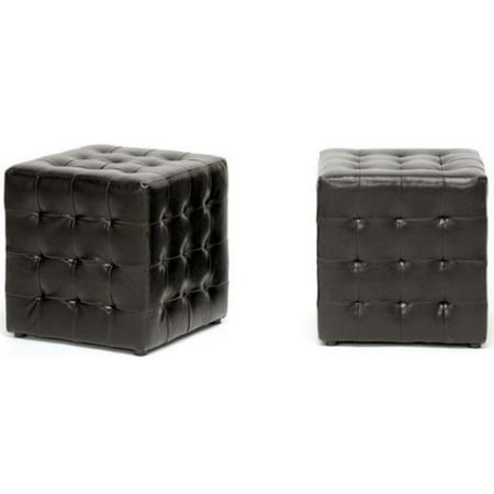 - Hawthorne Collection Faux Leather Cube Ottoman in Brown (Set of 2)
