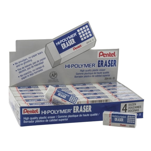 Pentel Hi-Polymer Block Eraser, Small, White, Pack of 48