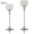 thumbnail image 3 of Candelabro de cristal, juego de 2 vintage para velas de pilar, decoración de cristal para sala de estar, decoración de mesa, boda, Navidad, cumpleaños, 32 cm y 37 cm de altura, plateado, 3 of 7