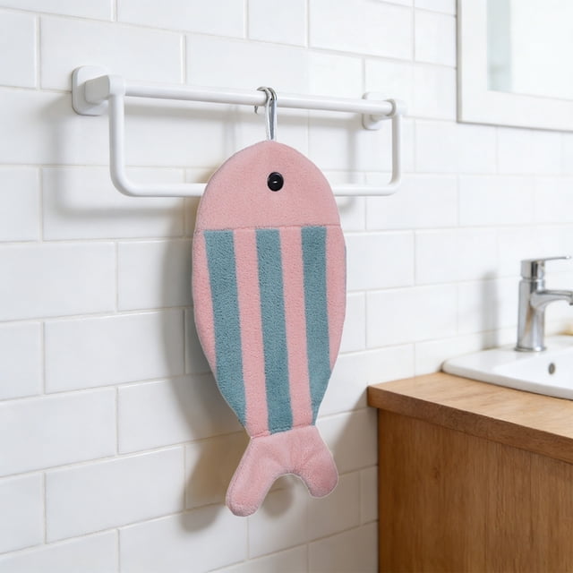 weibbin Cute Fish Shaped Hand Towel Super Absorbent Soft Thickened Hanging Hand Cloth for Kitchen Bathroom Laundry and Daily Home Use