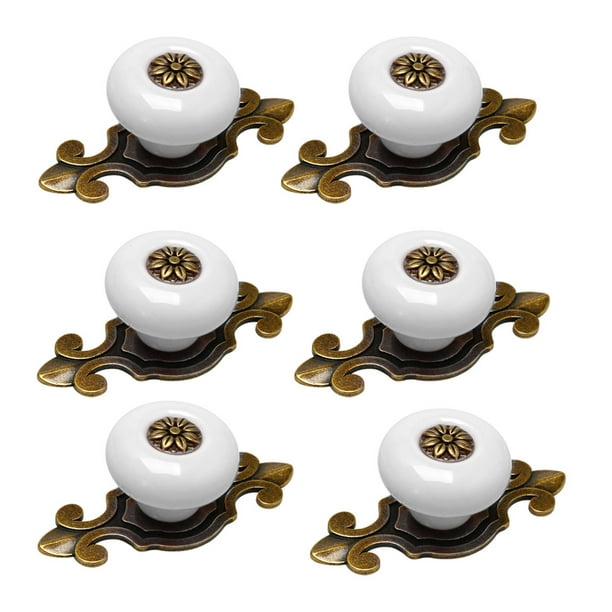 Ceramic Vintage Wardrobe Dresser Door Knobs Pull Handle for Home 6pcs