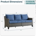 thumbnail image 4 of Opohoro 73.2" Outdoor Wicker 3-Seat Sofa, Weather Resistant Rattan Patio Furniture with Deep Seat for Deck Backyard Porch,Gray/Blue, 4 of 10