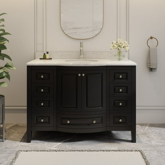 48" Fully Assembled Single Bathroom Vanity with Engineered Stone Top, Ceramic Sink, Hand Paint