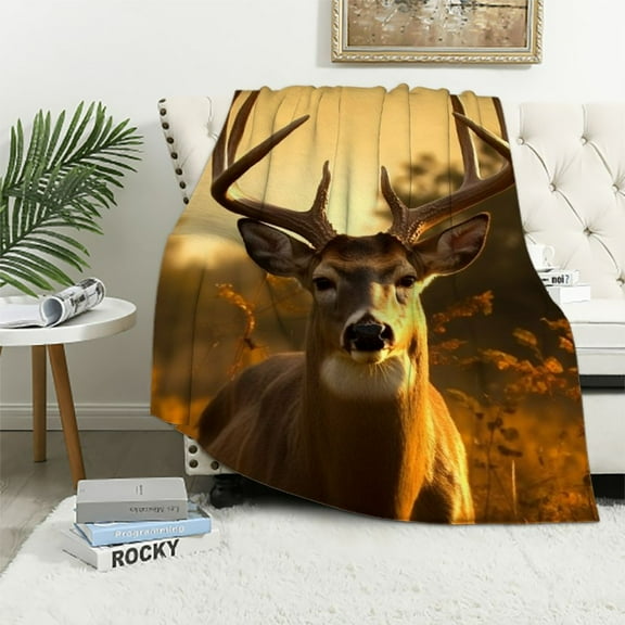 Shiartex Deer Antlers Field Print Blanket for All Seasons - Lightweight Flannel Blanket for Bed, Perfect Gift for Boys, Girls, and Adults 40x50in
