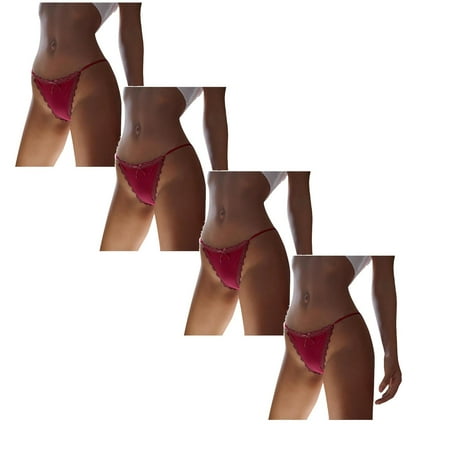 

Womens Underwear Brief One Ice Silk Seamless Low Waist Lace Ribbon Panties4PC