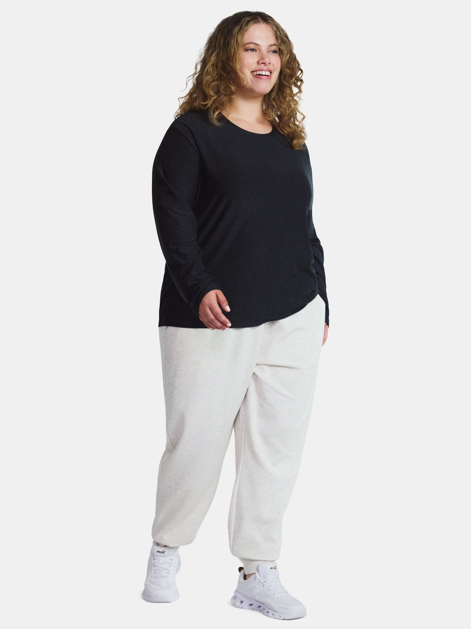 Athletic Works Women's and Women's ButterCore Tee with Long Sleeves, Sizes XS-4X