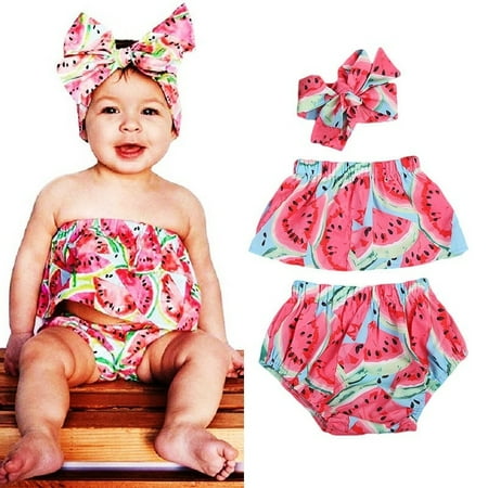 

3Pcs Newborn Baby Girls Outfits Set Off Shoulder Watermelon Tops Shorts Clothes