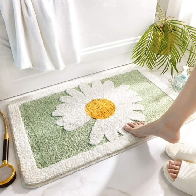 Alfombrilla de baño antideslizante lavable Alfombrillas Alfombrilla de ducha Alfombrilla de bañera con patrón de margaritas 80 * 50 CM