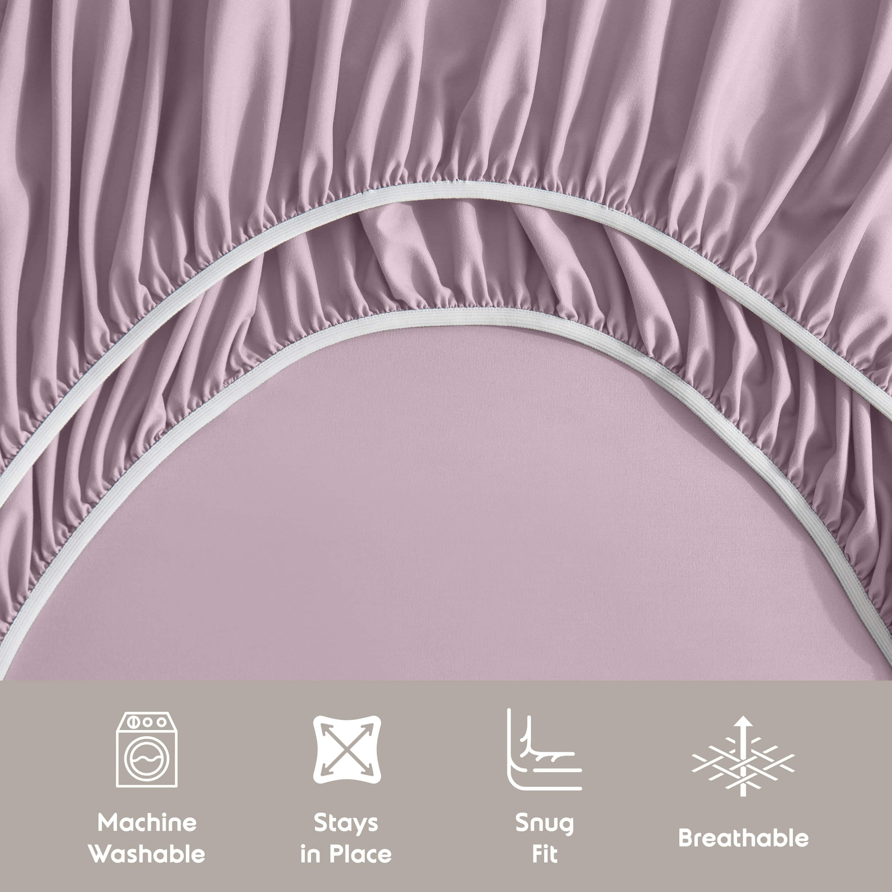 LammaLoe Extra Deep Pocket Queen Sheets set, Fits 18"-24" Mattress, 6 Piece Soft Microfiber Bed Sheet Sets, Dusty Purple