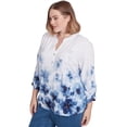 thumbnail image 3 of Alfred Dunner Womens Plus-Size Floral Border Ruched Sleeve Henley Top, 3 of 4