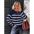 thumbnail image 4 of Suéter Corto de Cuello Redondo para Mujer, Larga, Tejido Grueso, Estilo Jersey, Ideal para Otoño Azul Marino y M, 4 of 7