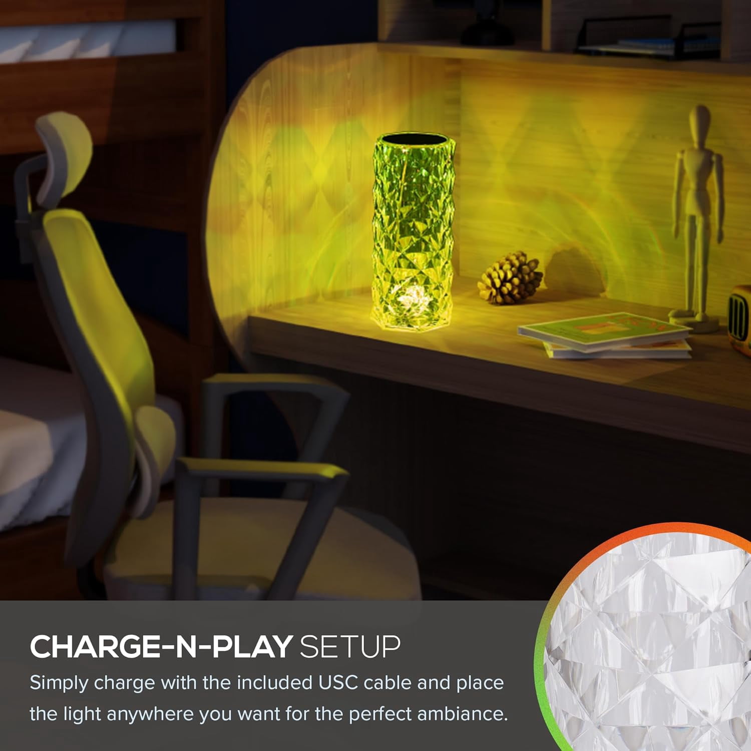 Catalina Lighting Prismatic 8.4'' Color Changing Rechargeable Table Lamp with Clear Acrylic Cylinder Shade Modern Table Light Fixture for Living Room, Bedroom, or Office, Clear