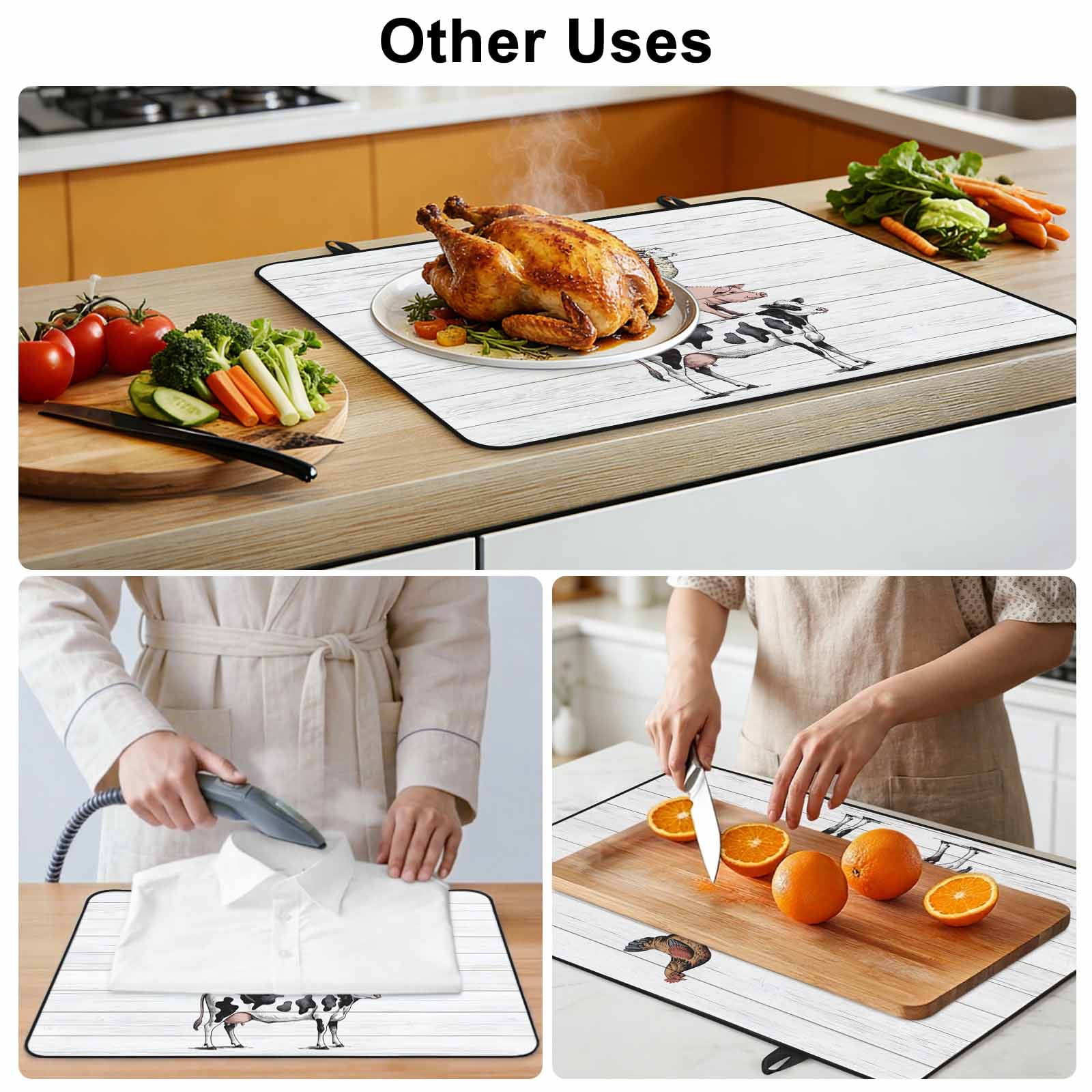 Farmhouse Wooden Grain Stove Top Cover for Electric Stove, Heat-proof & Non Slip Glass Top Stove Cover Protector, Modern Country Cow Pig Chicken Kitchen Flat Cooktop Rubber Mat 36x21 Inches