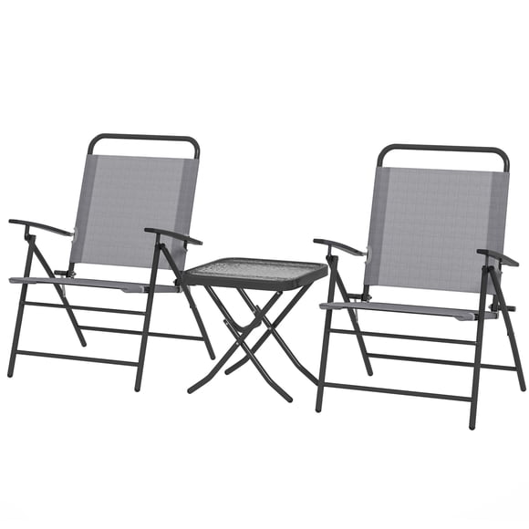 Ensemble Bistro Pliant Gris pour Patio avec Chaises Ajustables et Table en Verre - Petit Mobilier d'Extérieur pour Balcon, Véranda, Jardin - 27.6 Pouces x 25.2 Pouces x 34.3 Pouces