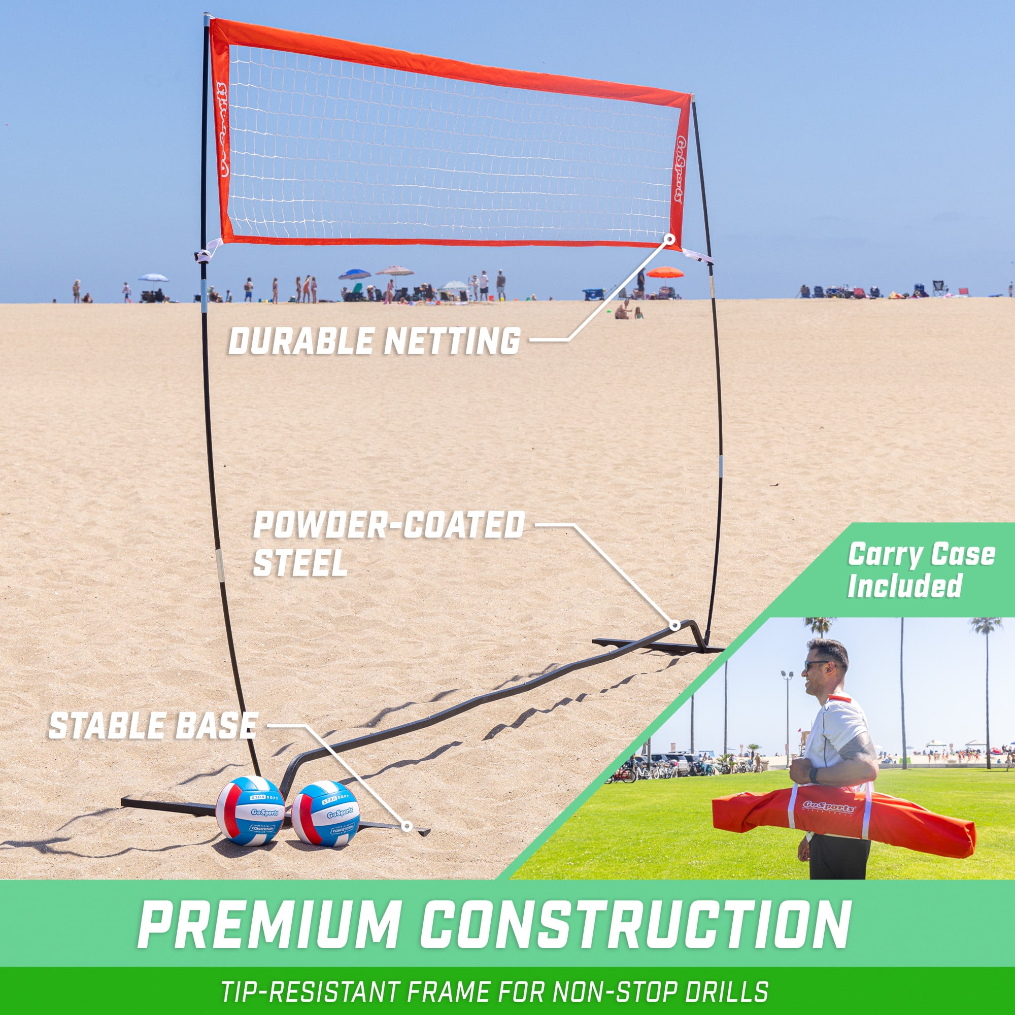 GoSports 12 ft Freestanding Volleyball Training Net for Indoor our Outdoor Use - Instant Setup and Height Adjustable