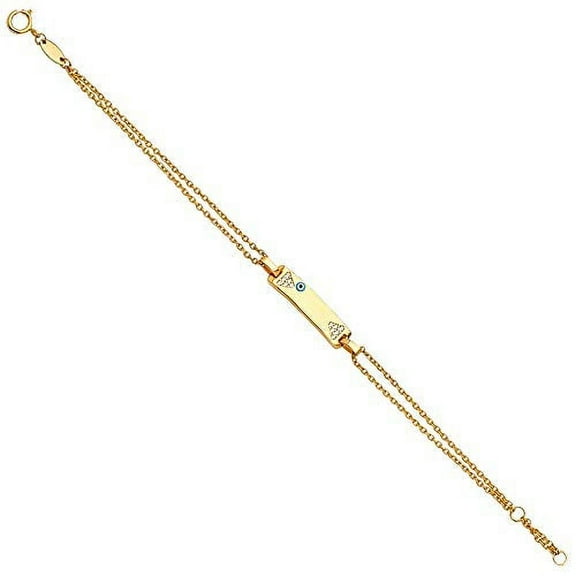 Baby ID Bracelet w/Evil Eye 14k Yellow Gold Length - 5 1" Yellow Gold Bracelet For baby - More Styles (TOP697, 1.70)