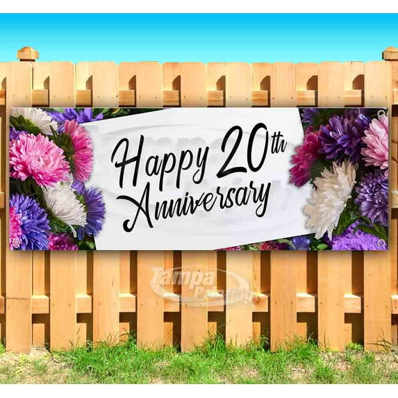 Happy 20th Anniversary 13 oz Vinyl Banner With Metal Grommets