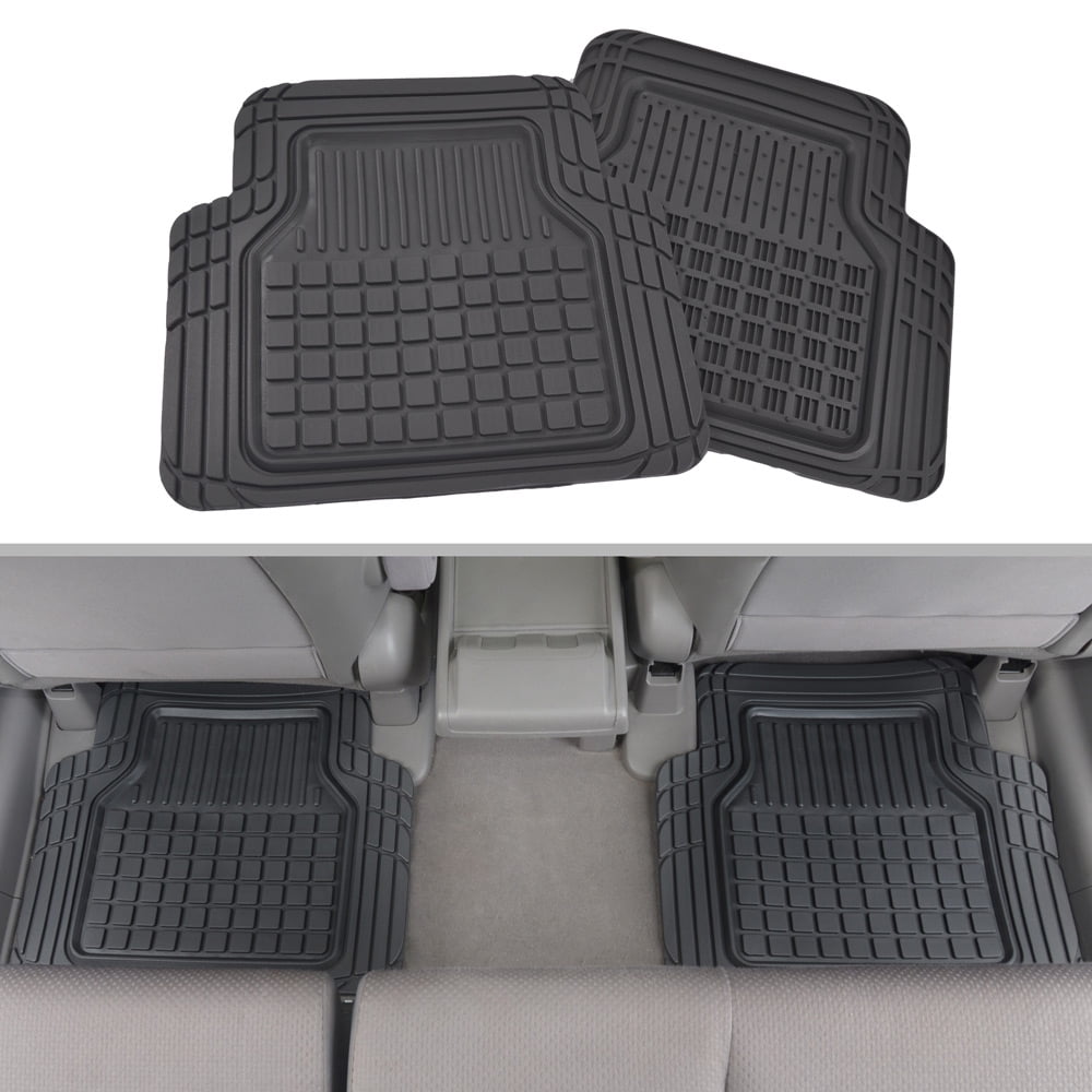 BDK Performance Plus Rubber Car Floor Mats - Heavy Duty Semi-Custom Fit (Black) - All Weather Protection Mat