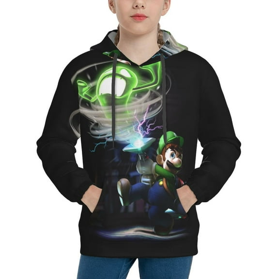 Luigi-s Mansion Fashion Youth Hoodies Sweatshirts Long Sleeve Sweaters Hooded Outfits Pullover Hoody Top