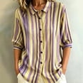 thumbnail image 2 of PBFRDSJ Womens 3/4 Sleeeve Striped Button Down Shirt Vintage Collar Loose Fit Casual Blouse for Office Business, 2 of 8