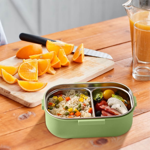 2-Section Mini Bento Box, Aesthetic Portable Lunch Container with Cutlery for Travel